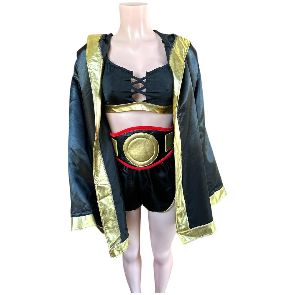 Forplay Women's Boxer TKO 4-Piece Costume Black & Gold  Size M/L